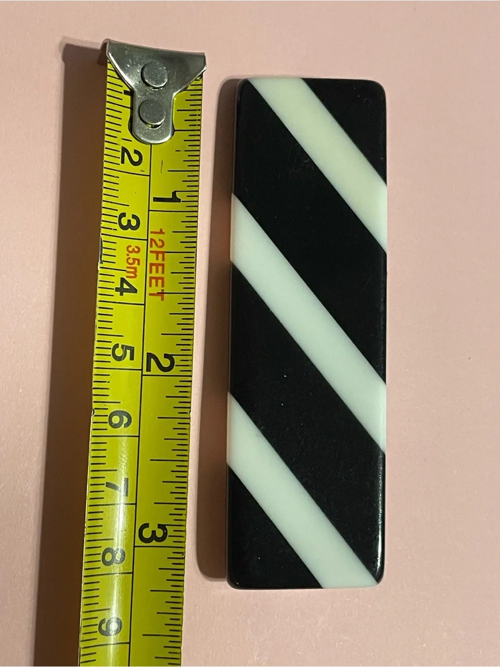 Vintage Black and White Plastic Stripe Bar Pin #7510